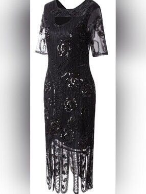Elegant Black Sequined Cocktail Dress NWOT Medium